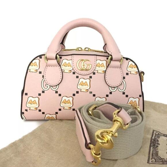 Unused GUCCI x Pikarar Ophidia Kawaii Leather 2way Hand Bag Pink - Picture 1 of 8
